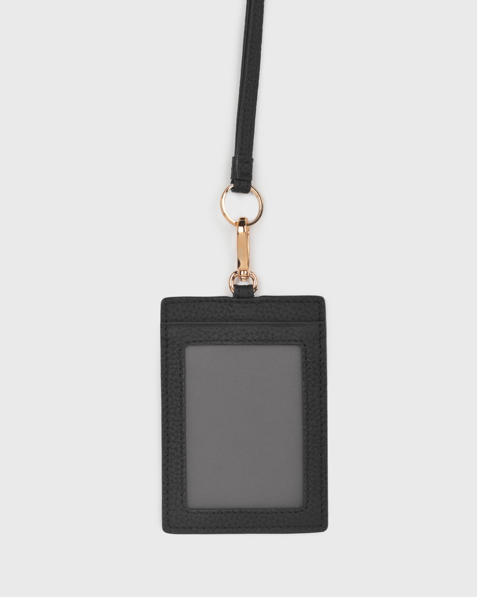 Aimee Black Leather Cardholder with Lanyard - Front View