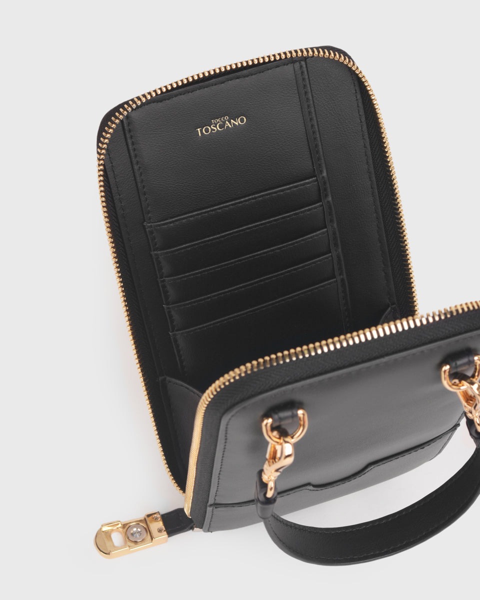 Iduna Mobile Phonebag (Black), Vegan Leather, Interior View 1