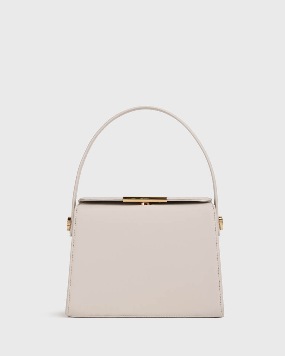 Iduna Top Handle Handbag (Cream), Vegan Leather, Front View