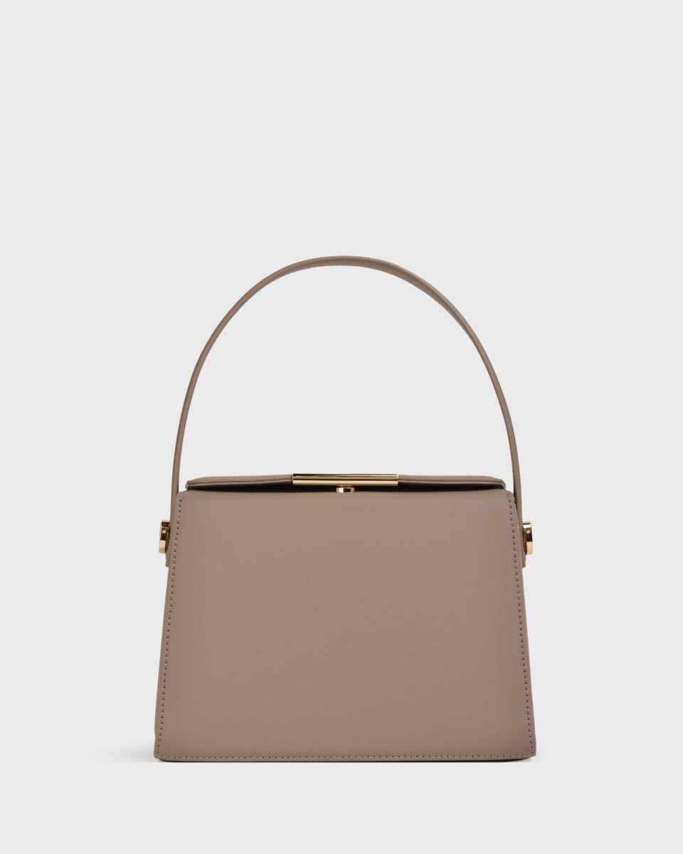 Iduna Top Handle Handbag(Taupe), Vegan Leather, Front View