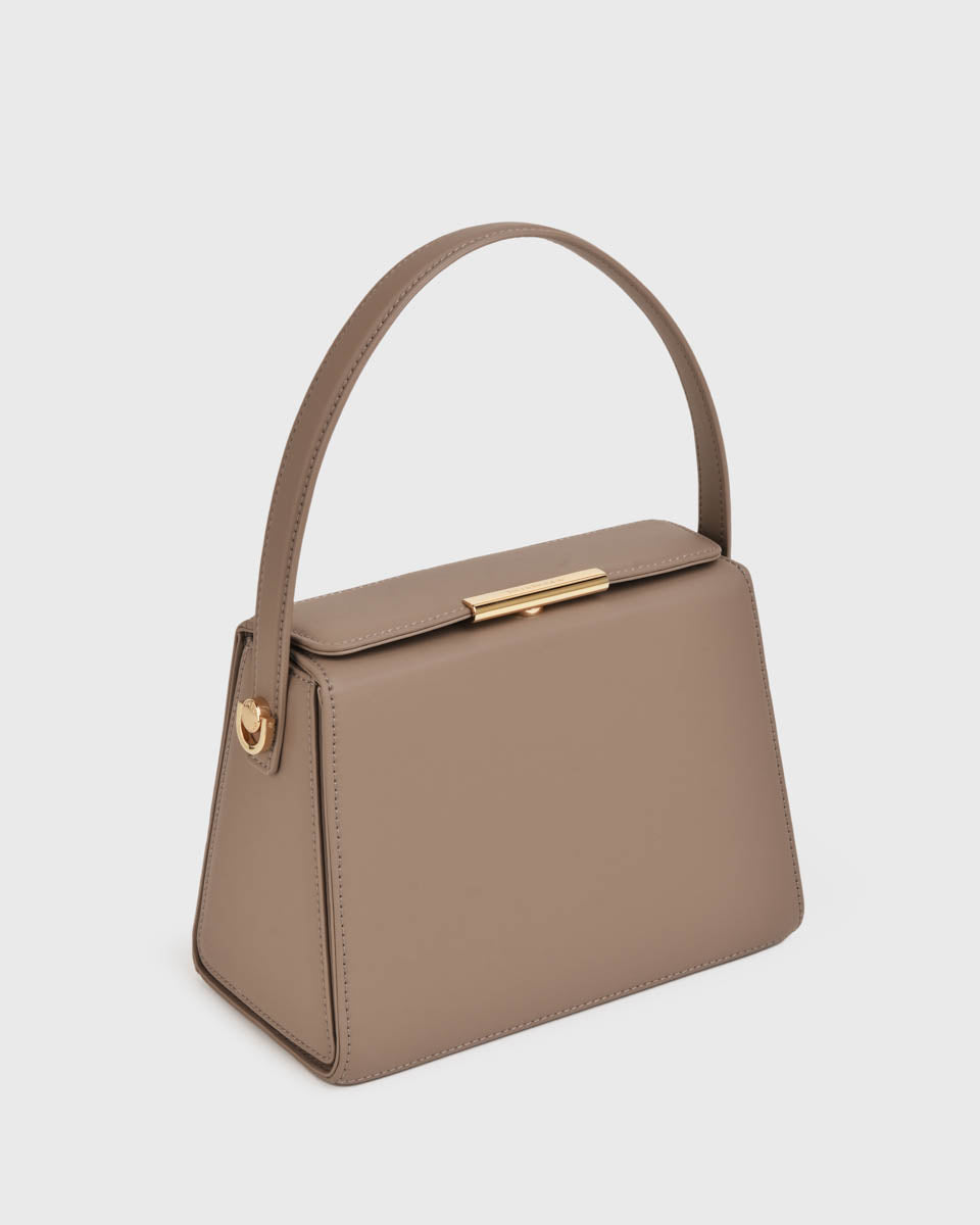 Iduna Top Handle Handbag(Taupe), Vegan Leather, Top View